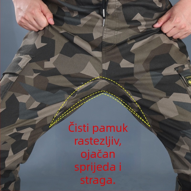 Muške kamuflažne radne hlače, opušten kroj, rastezljive, casual hlače za proljeće i jesen