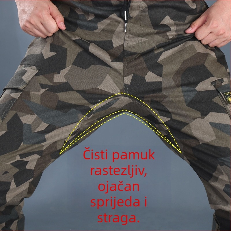 Muške kamuflažne radne hlače, opušten kroj, rastezljive, casual hlače za proljeće i jesen