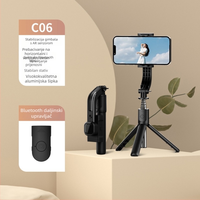 Selfiecom C06 jednostrani stabilizator s tripodom, Bluetooth daljinskim upravljačem, magnetsko svjetlo za dopunu i pan-tilt gimbalom za telefon za prijenos uživo