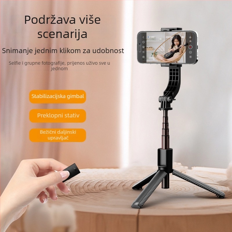 Selfiecom C06 jednostrani stabilizator s tripodom, Bluetooth daljinskim upravljačem, magnetsko svjetlo za dopunu i pan-tilt gimbalom za telefon za prijenos uživo