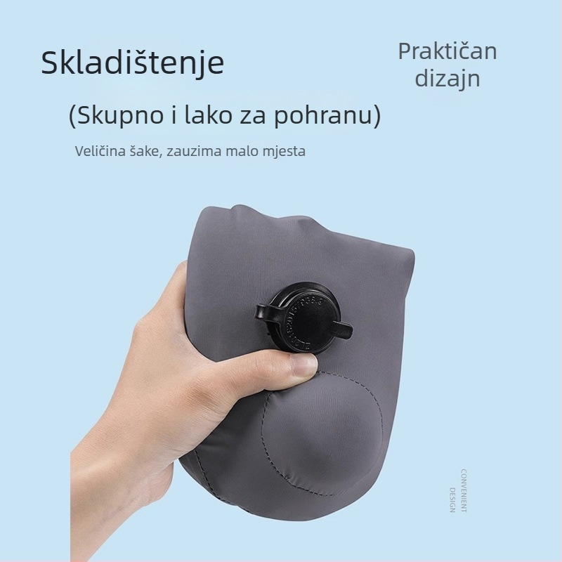 U-oblikovani putni jastuk, napuhivanje pritiskom, prijenosni, PVC navlaka i punilo