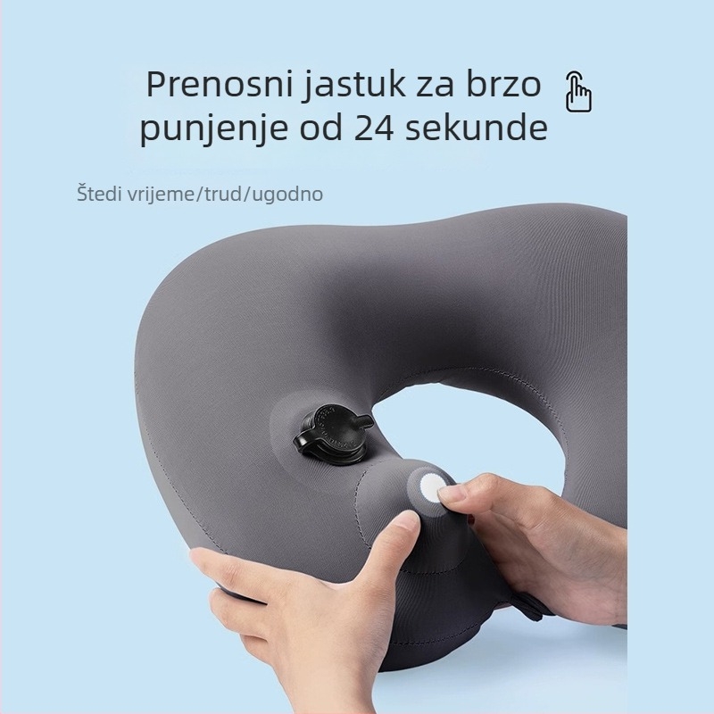 U-oblikovani putni jastuk, napuhivanje pritiskom, prijenosni, PVC navlaka i punilo