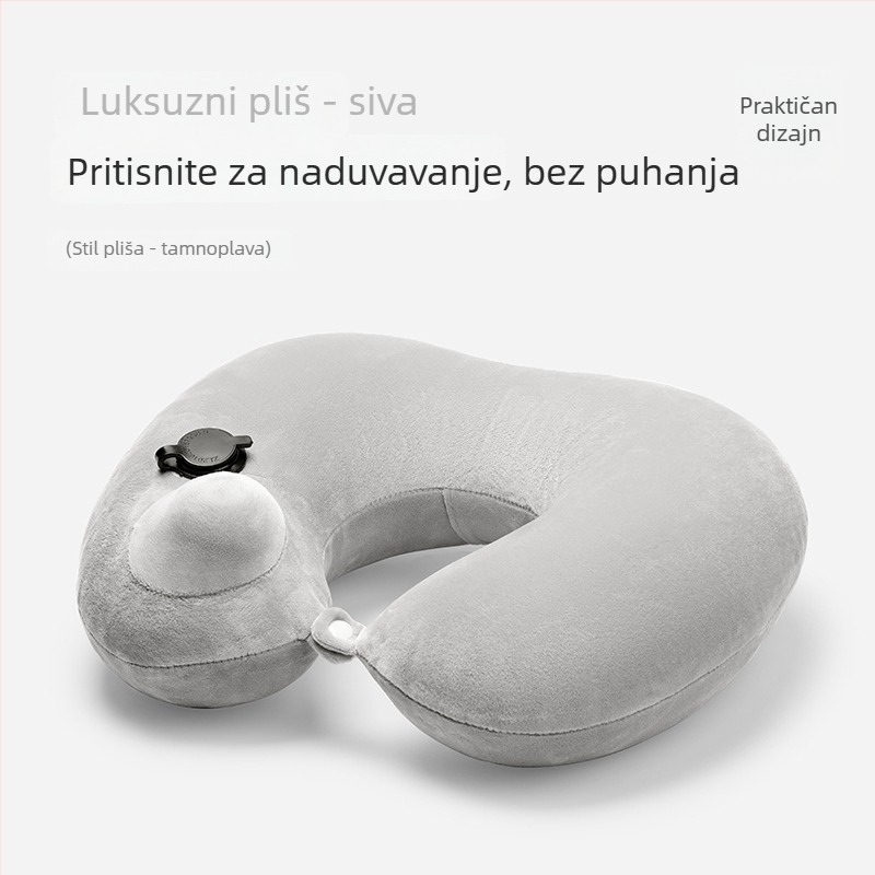 U-oblikovani putni jastuk, napuhivanje pritiskom, prijenosni, PVC navlaka i punilo