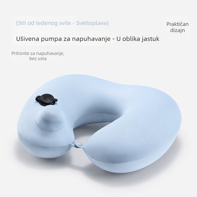 U-oblikovani putni jastuk, napuhivanje pritiskom, prijenosni, PVC navlaka i punilo