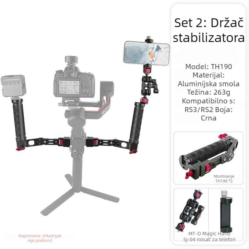 Ručni produžni držač za stabilizator, aluminijska legura, prozračan dizajn s višestrukim otvorima, bayonetni nosač, za RS2 RS3 RSC2, 263 g