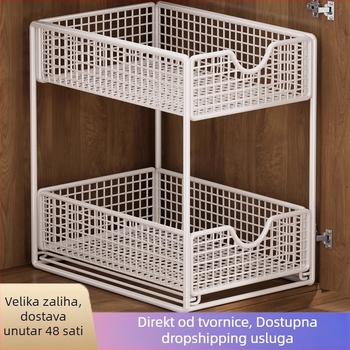 Stalak za odlaganje ispod umivaonika u kupaonici, željezni, 3 razine, izvlačni, ugradnja na ploču, jednostavan moderni dizajn