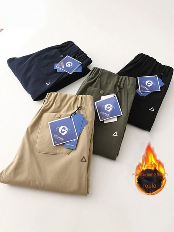 Muške hlače za outdoor s flis podstavom, tople i udobne, novi jesensko-zimski stil, cargo hlače s 3D trokutnim logom, ravni kroj