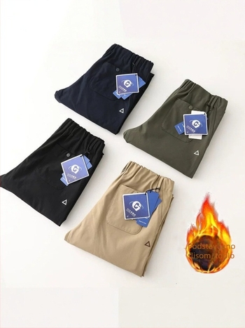 Muške hlače za outdoor s flis podstavom, tople i udobne, novi jesensko-zimski stil, cargo hlače s 3D trokutnim logom, ravni kroj