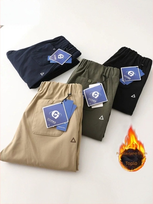 Muške hlače za outdoor s flis podstavom, tople i udobne, novi jesensko-zimski stil, cargo hlače s 3D trokutnim logom, ravni kroj