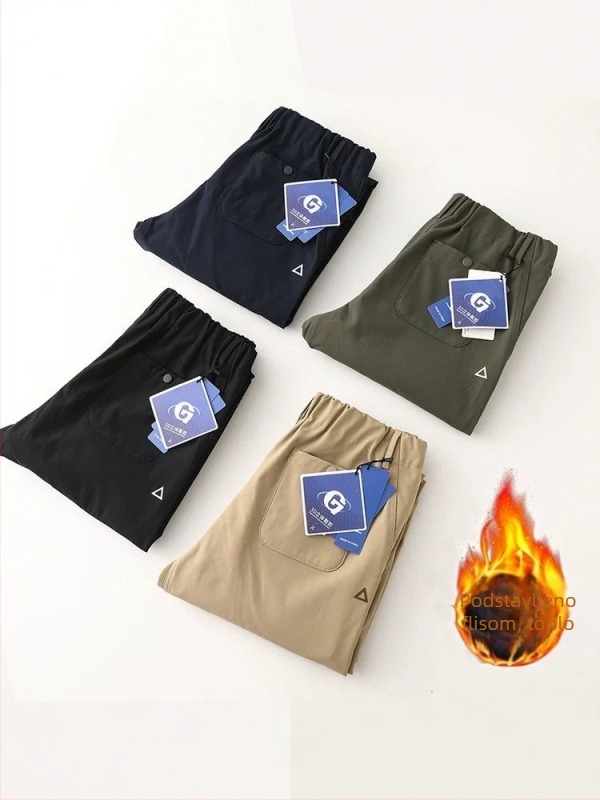 Muške hlače za outdoor s flis podstavom, tople i udobne, novi jesensko-zimski stil, cargo hlače s 3D trokutnim logom, ravni kroj