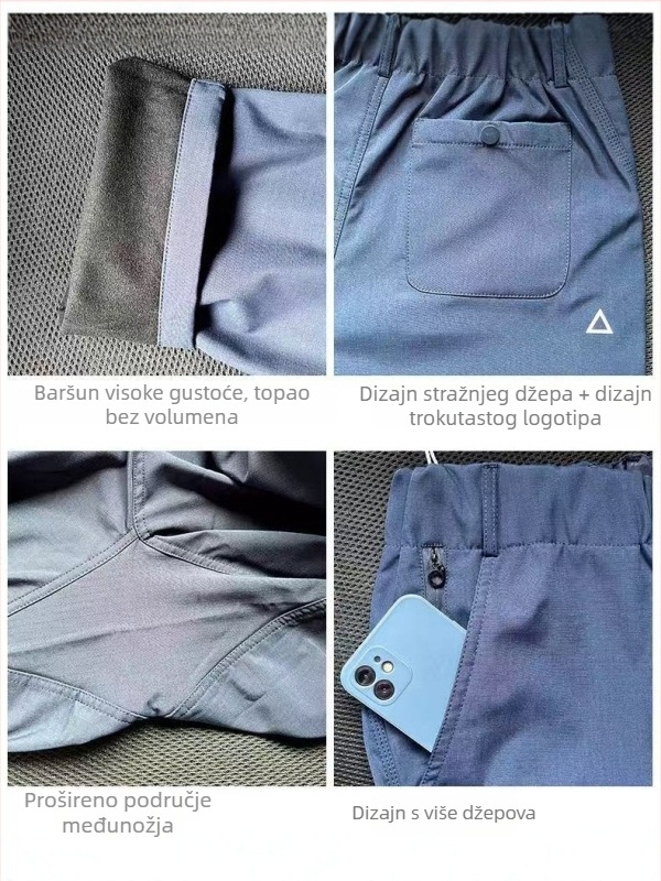 Muške hlače za outdoor s flis podstavom, tople i udobne, novi jesensko-zimski stil, cargo hlače s 3D trokutnim logom, ravni kroj