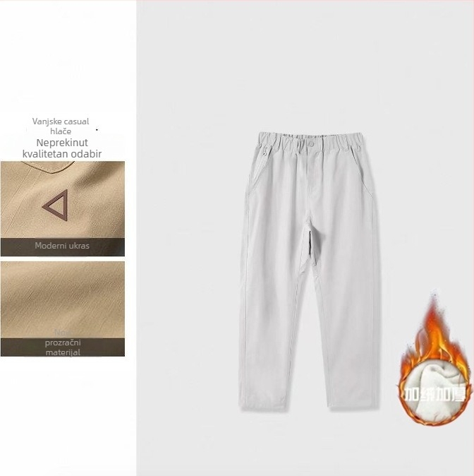 Muške hlače za outdoor s flis podstavom, tople i udobne, novi jesensko-zimski stil, cargo hlače s 3D trokutnim logom, ravni kroj