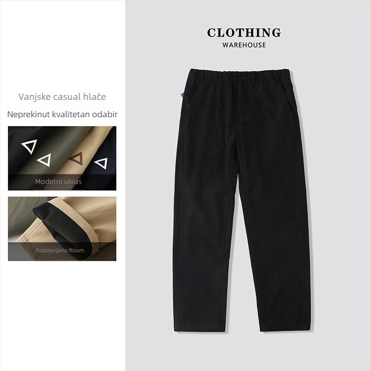 Muške hlače za outdoor s flis podstavom, tople i udobne, novi jesensko-zimski stil, cargo hlače s 3D trokutnim logom, ravni kroj