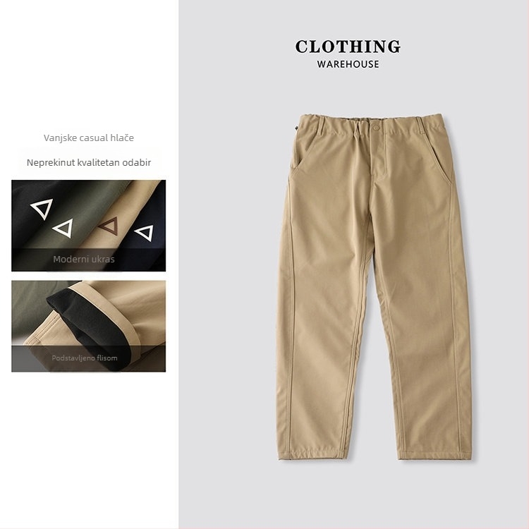 Muške hlače za outdoor s flis podstavom, tople i udobne, novi jesensko-zimski stil, cargo hlače s 3D trokutnim logom, ravni kroj