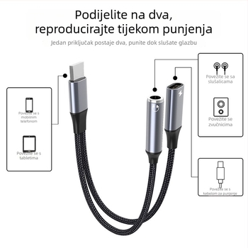 Kabel za slušalice, adapter, 3.5 mm, pozlaćen, jezgro od cinkirano bakrene žice, kompatibilan s Apple iPhone 12, RoHS certifikat