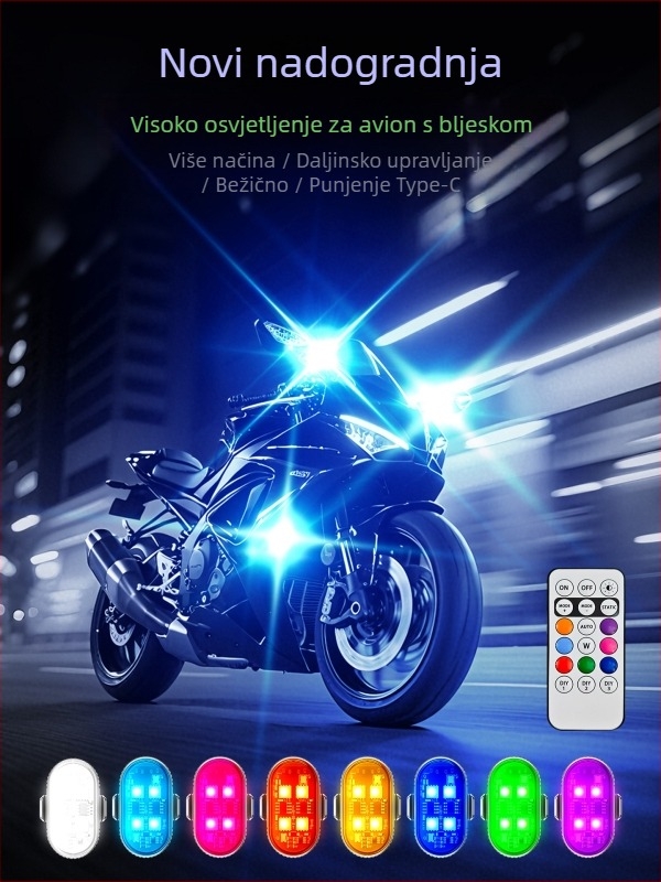 Geotaai universalna bežična upozoravajuća svjetlost za dronove, motocikle, automobile i bicikle; strobo svjetlo; prilagodba dostupna.