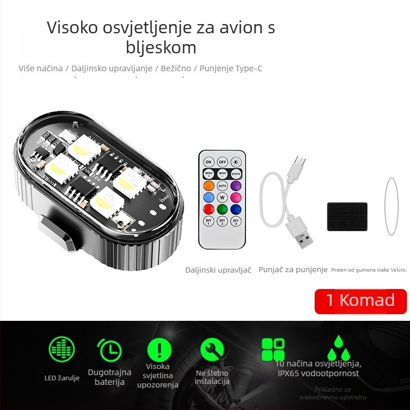 Geotaai universalna bežična upozoravajuća svjetlost za dronove, motocikle, automobile i bicikle; strobo svjetlo; prilagodba dostupna.