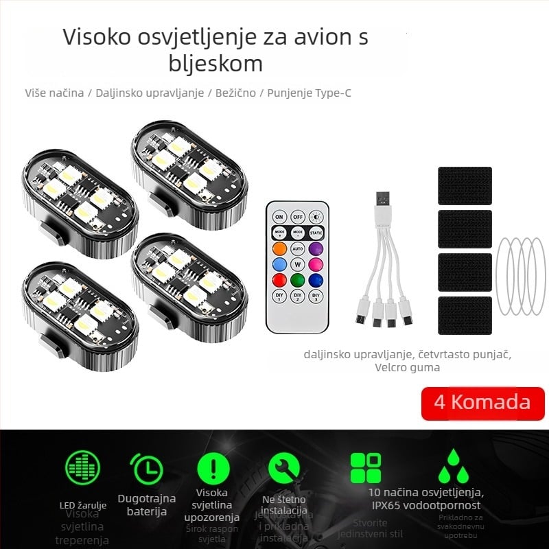 Geotaai universalna bežična upozoravajuća svjetlost za dronove, motocikle, automobile i bicikle; strobo svjetlo; prilagodba dostupna.