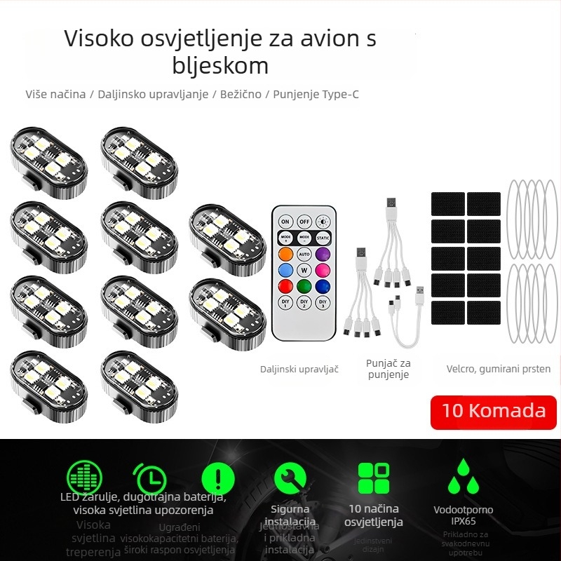 Geotaai universalna bežična upozoravajuća svjetlost za dronove, motocikle, automobile i bicikle; strobo svjetlo; prilagodba dostupna.