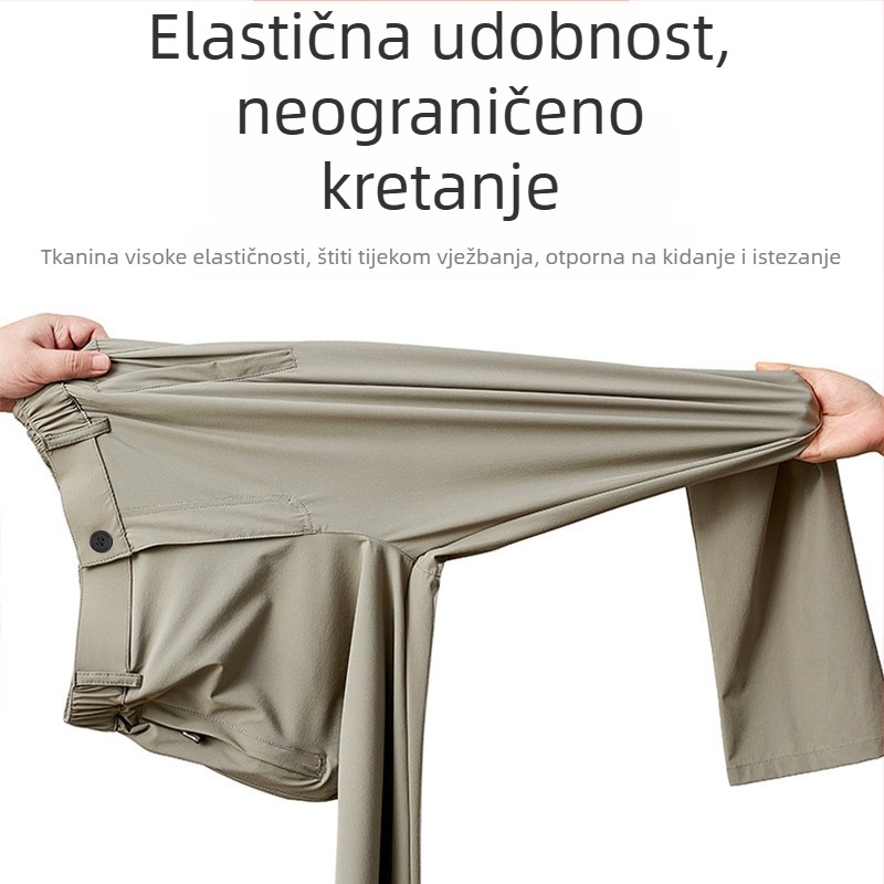 Muške brzosušeće hlače za vanjske aktivnosti, Ice Silk tkanina, ravni kroj, visok pojas, zip