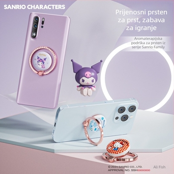 Sanrio Kuromi aromaterapijski držač za telefon s prstenom, ljepilo, višestruke namjene, metal, crtani stil
