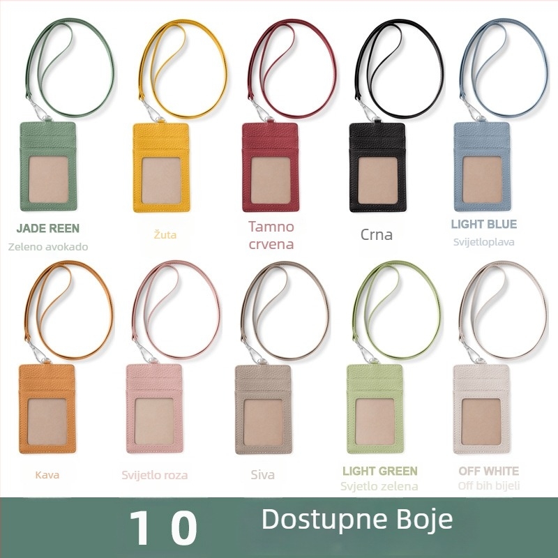 Držač za identifikacijsku karticu s kaišem, od prave kože (prvi sloj teleće kože), 4 pretinaci za kartice, poliester podstava, lako izvlačenje kartice, unisex, Modern Paul