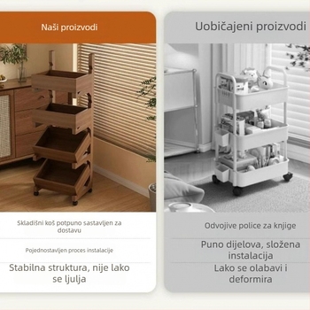 Drvena policu za pod – 6 etaža, jednostavan modern dizajn, bez montaže