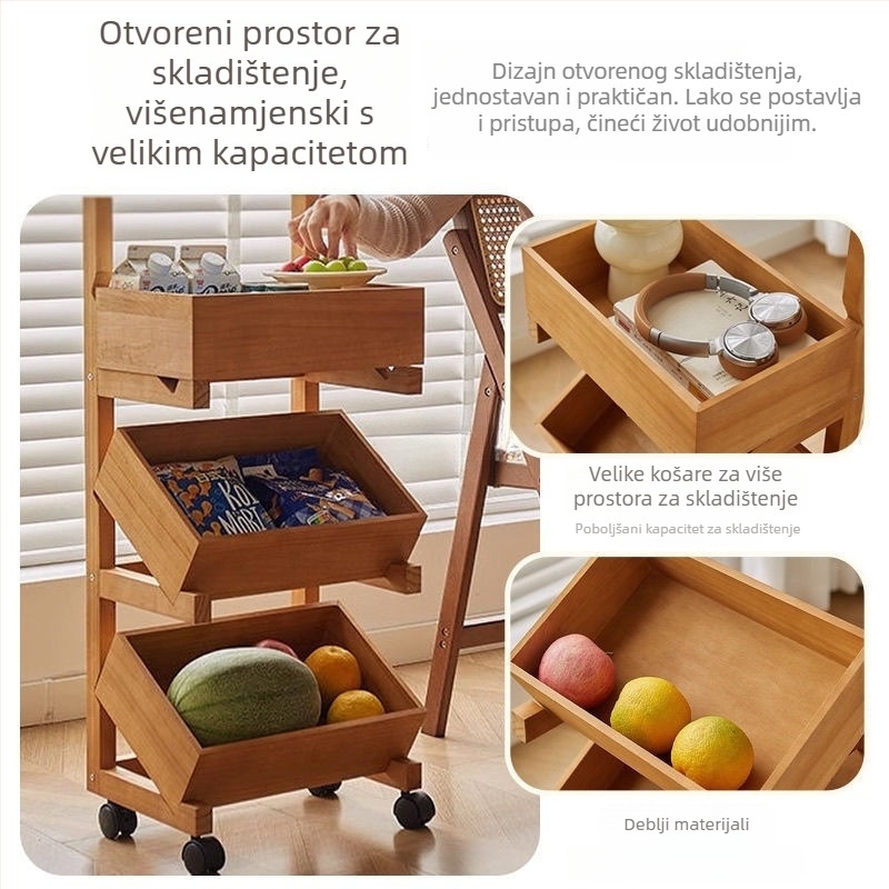 Drvena policu za pod – 6 etaža, jednostavan modern dizajn, bez montaže