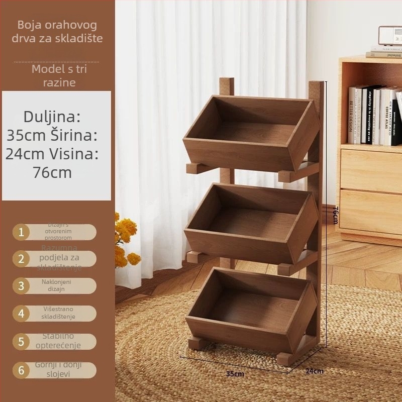 Drvena policu za pod – 6 etaža, jednostavan modern dizajn, bez montaže