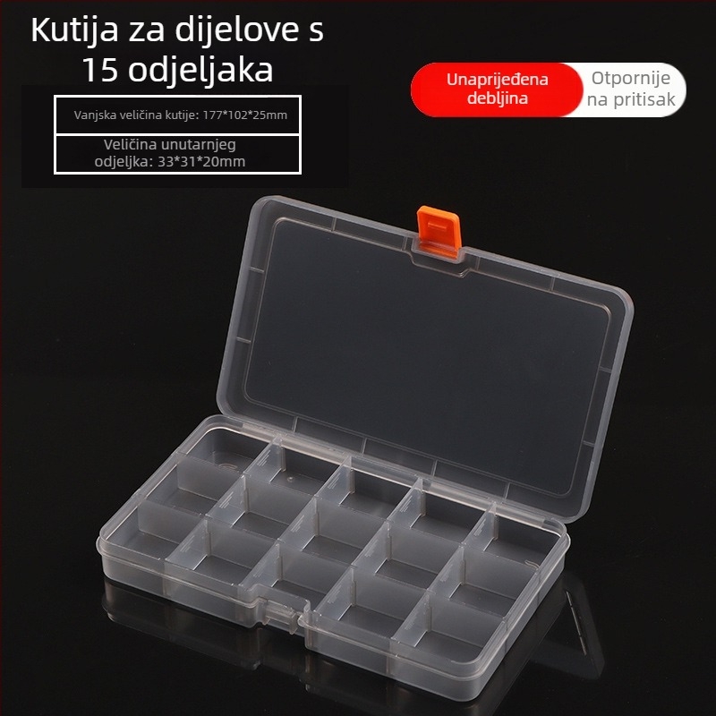 Kutija za dijelove elektronike s više odjeljaka - prozirna PP plast skladišna kutija, zaštita od prašine, poklopac sa klikom