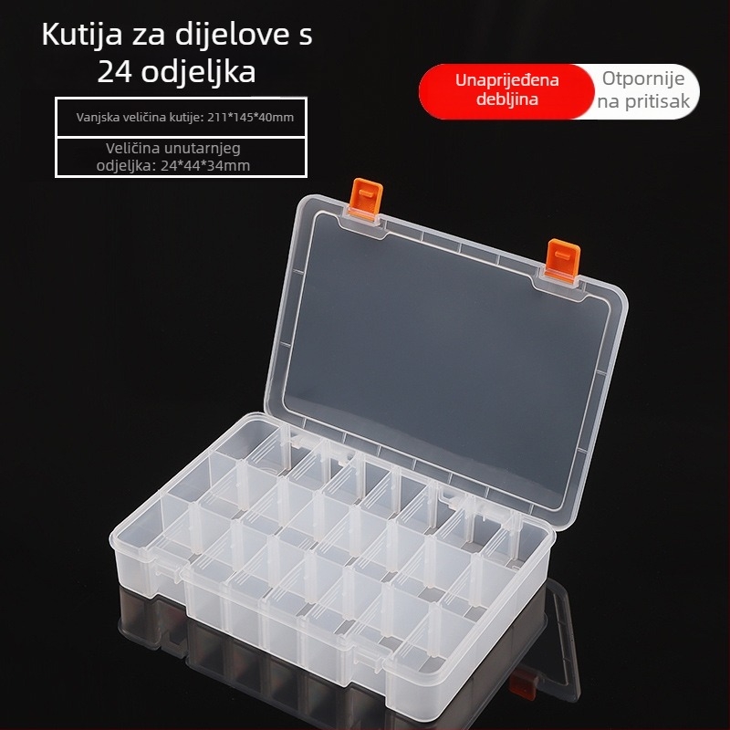 Kutija za dijelove elektronike s više odjeljaka - prozirna PP plast skladišna kutija, zaštita od prašine, poklopac sa klikom