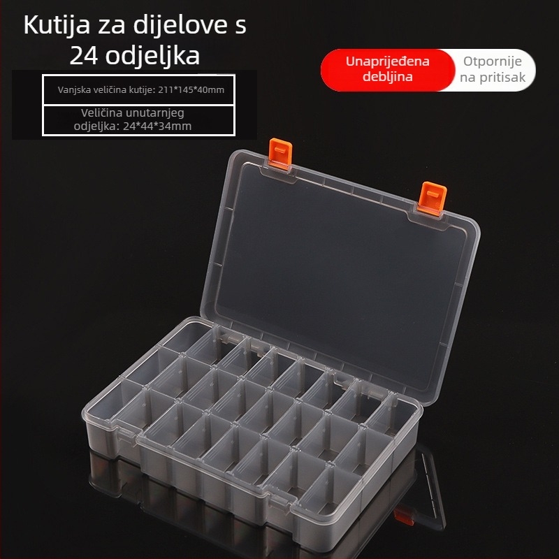 Kutija za dijelove elektronike s više odjeljaka - prozirna PP plast skladišna kutija, zaštita od prašine, poklopac sa klikom