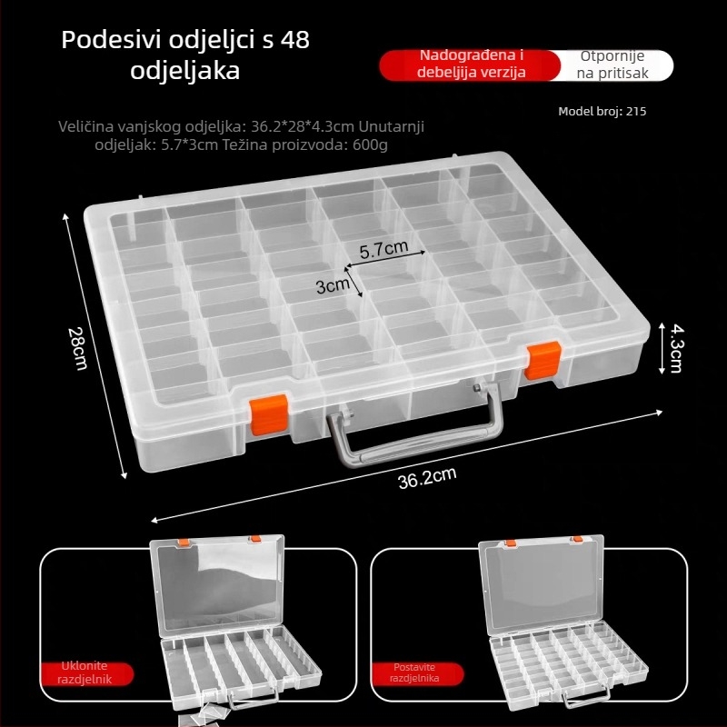 Kutija za dijelove elektronike s više odjeljaka - prozirna PP plast skladišna kutija, zaštita od prašine, poklopac sa klikom