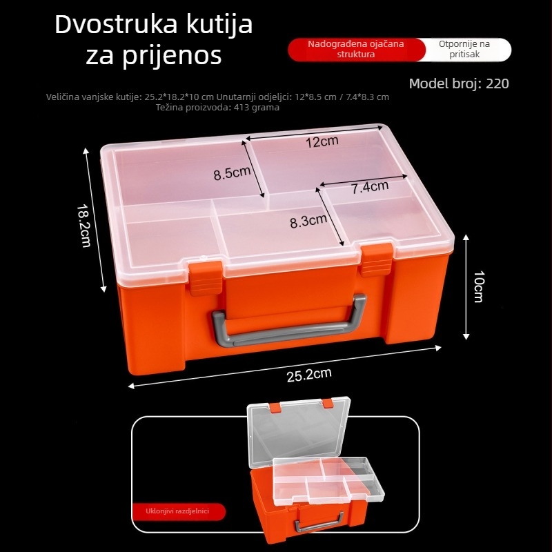 Kutija za dijelove elektronike s više odjeljaka - prozirna PP plast skladišna kutija, zaštita od prašine, poklopac sa klikom