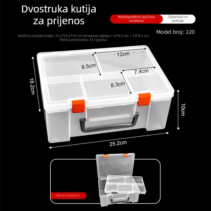 Kutija za dijelove elektronike s više odjeljaka - prozirna PP plast skladišna kutija, zaštita od prašine, poklopac sa klikom