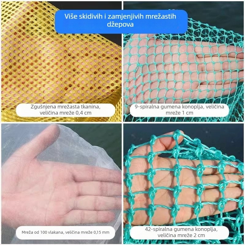 Nehrđajući čelična ribarska mreža za hvatanje velikih riba i morskih plodova, dvostruka cijevna konstrukcija, promjer otvora 40-50, dubina mreže 40-60, nosivost do 25 kg