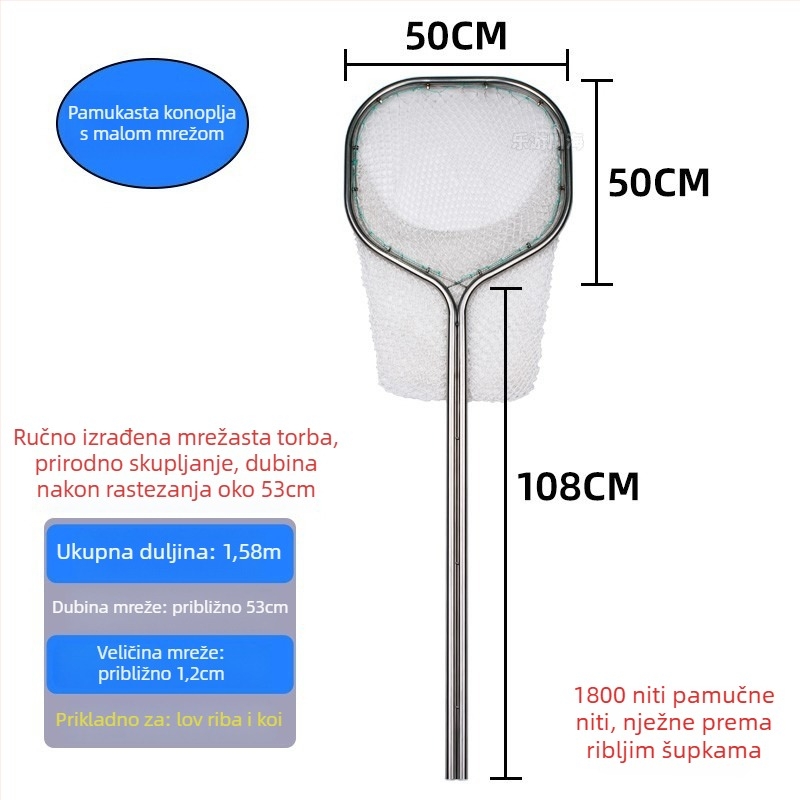 Nehrđajući čelična ribarska mreža za hvatanje velikih riba i morskih plodova, dvostruka cijevna konstrukcija, promjer otvora 40-50, dubina mreže 40-60, nosivost do 25 kg