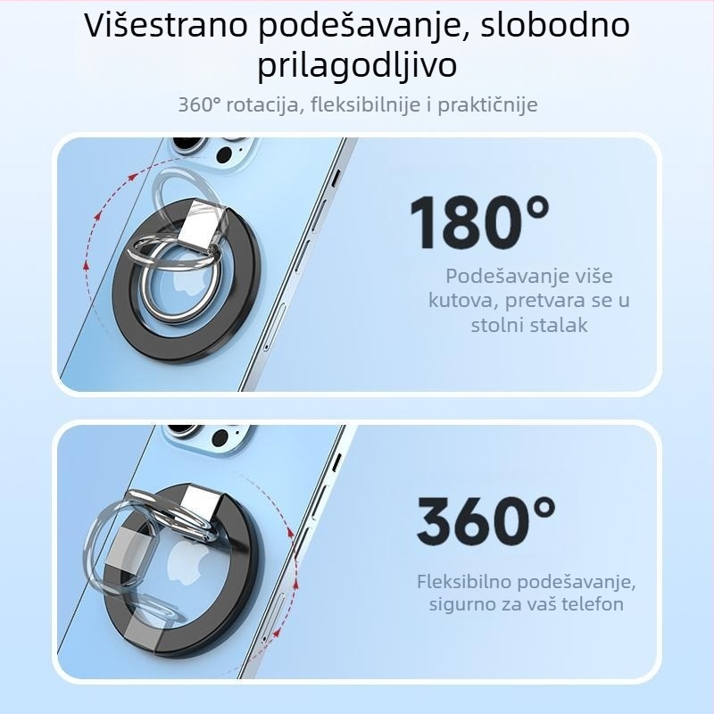 MagSafe magnetski držač za telefon s prstenom, konstrukcija od cinkovog legura, izuzetno jaka magnetska fiksacija, podesiva pod različitim kutovima, minimalistički dizajn