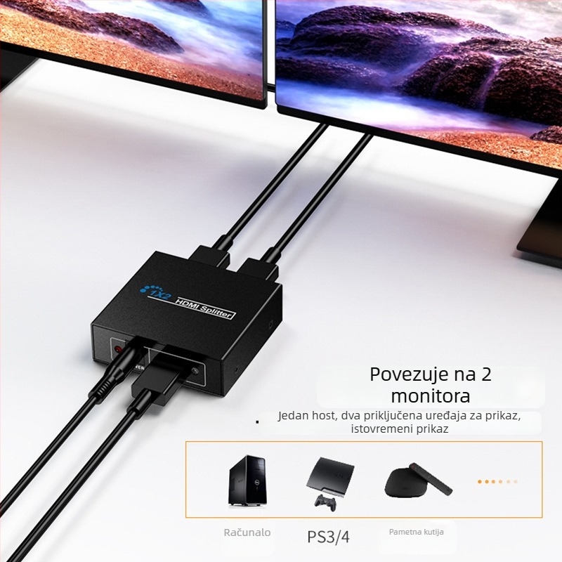 HDMI prekidač/razdjelnik 1x2, 4K, 1 ulaz 2 izlaza, kabel do 8 m, model BW-4KH102M