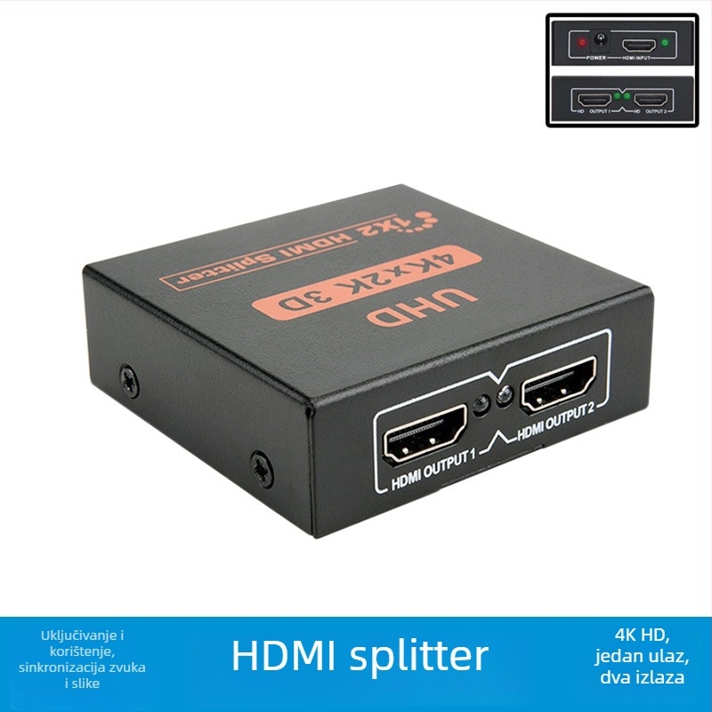 HDMI prekidač/razdjelnik 1x2, 4K, 1 ulaz 2 izlaza, kabel do 8 m, model BW-4KH102M