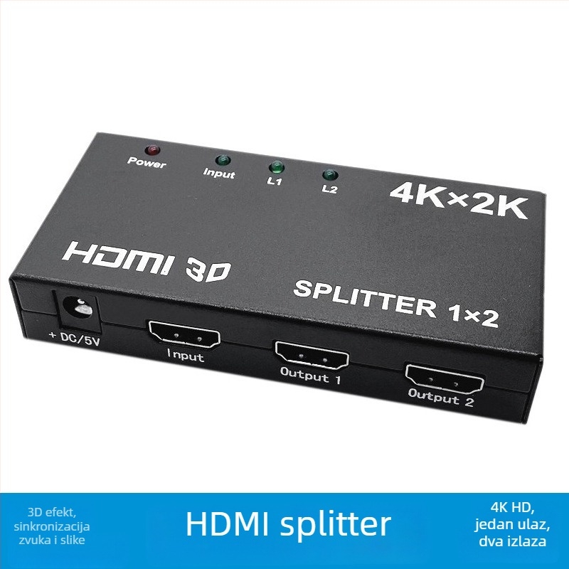 HDMI prekidač/razdjelnik 1x2, 4K, 1 ulaz 2 izlaza, kabel do 8 m, model BW-4KH102M