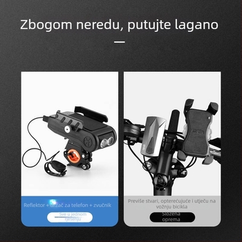 USB napajano svjetlo za bicikl s četiri u jednoj funkciji: nosač za glavu, klakson i dvostruka svjetla za noćnu vožnju