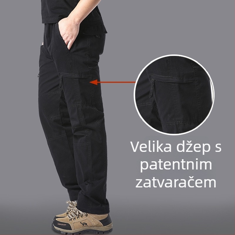 Muške radne hlače – ravne nogavice, visok struk, višestruki džepovi, zatvaranje šnira, materijal mješavina pamuka (95% pamuk, 5% poliester)