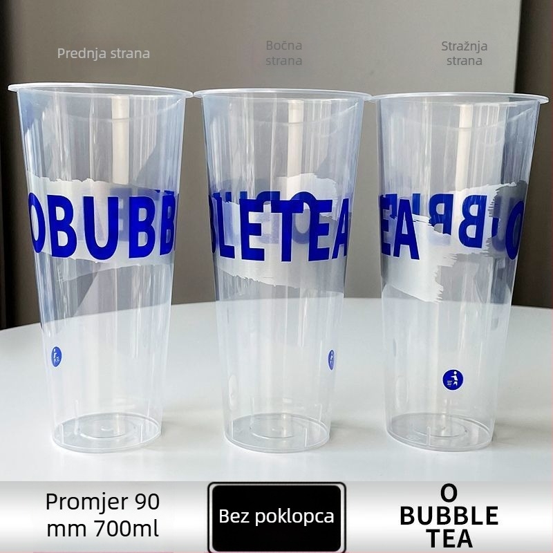 Jednokratna PP čaša s poklopcem za milk tea; injekcijsko oblikovano; s otisnutim logom; pogodno za take-away pakiranje.