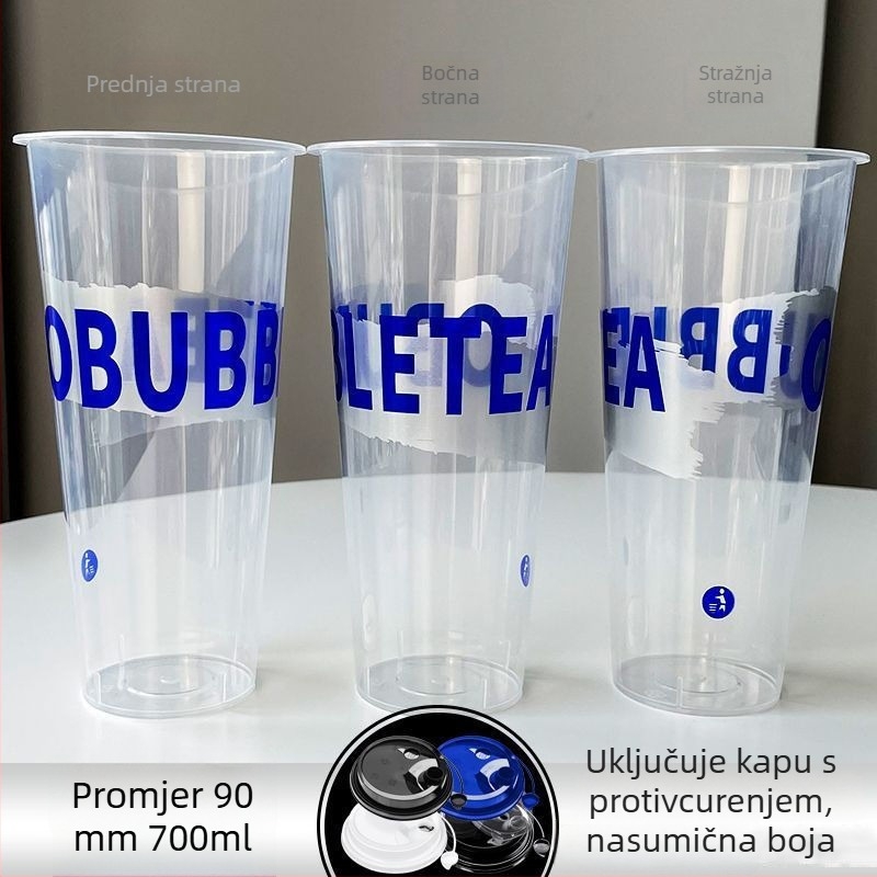 Jednokratna PP čaša s poklopcem za milk tea; injekcijsko oblikovano; s otisnutim logom; pogodno za take-away pakiranje.