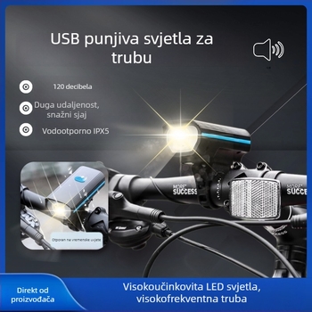 Prednje svjetlo za bicikl s visokim sjajem, ugrađeni snažni zvučni signal, USB-C punjenje, baterija 800 mAh, brzo izdvojivo postavljanje
