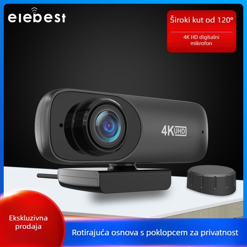 HD webkamera 4K (3840x2160) USB 2.0 Plug-and-Play s ugrađenim mikrofonom, fiksni fokus