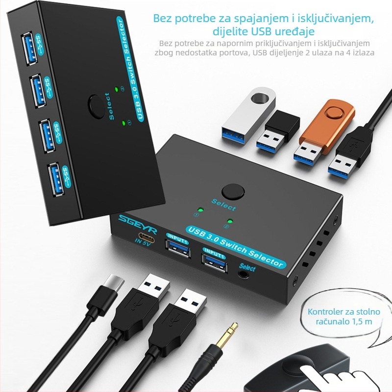 KVM prekidač, 2 ulaza, 4 izlaza HDMI, USB dijeljeno za tipkovnicu, miš i pisač, 4K, Windows kompatibilan, SG-U304