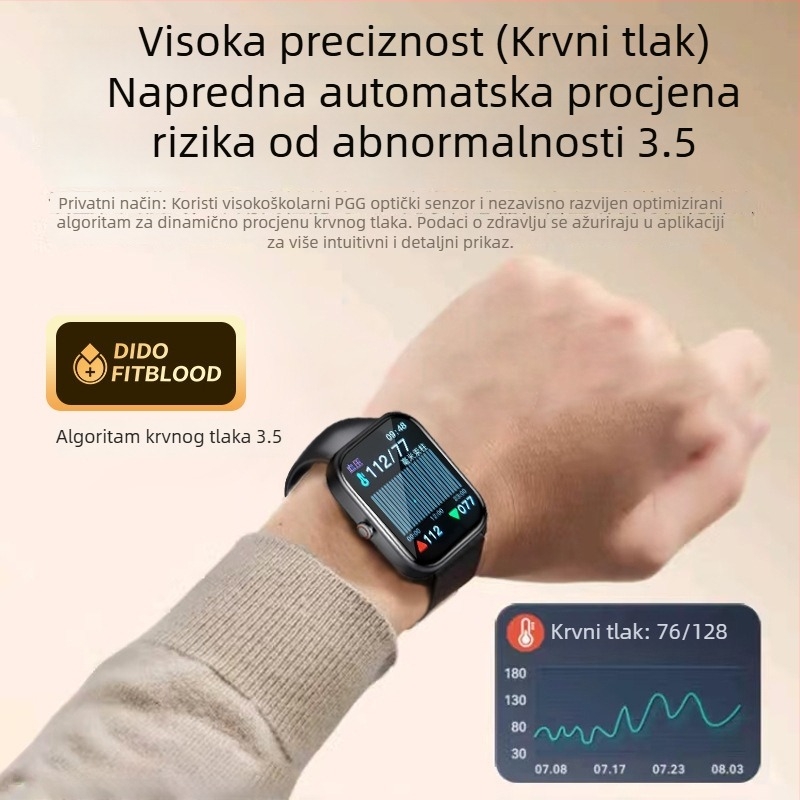 Pametni sat s praćenjem otkucaja srca, krvnog tlaka, šećera u krvi i zasićenosti krvi, TFT zaslon