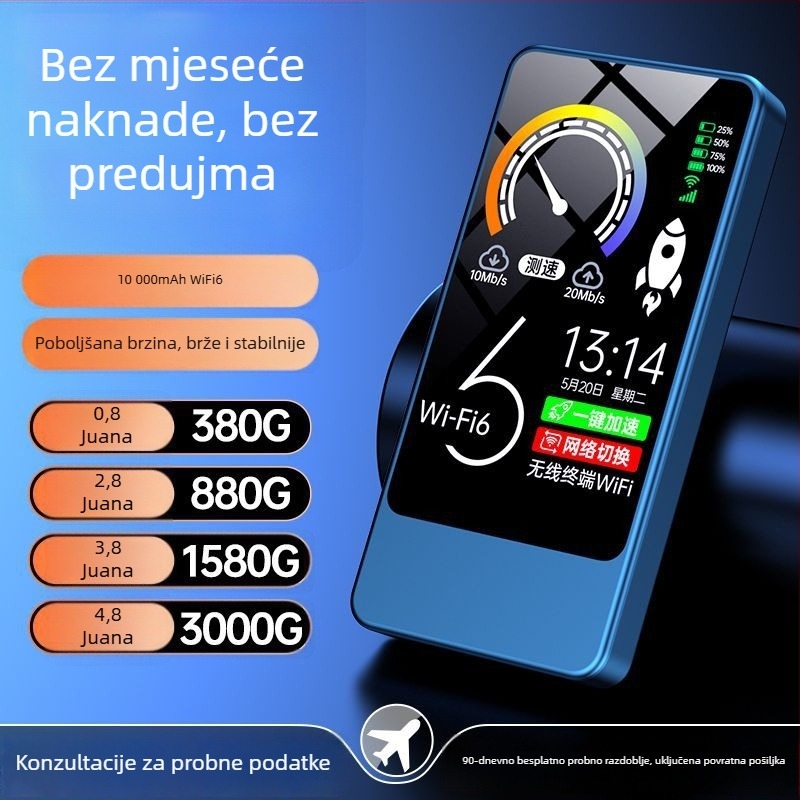Prijenosni WiFi i mobilni punjač 2-u-1, za igranje i streaming, WiFi 6 i kompatibilnost s tri mreže